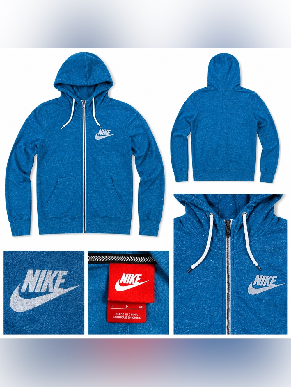 Nike Hoodie Women’s Small Blue Full Zip Fleece Sweatshirt White Logo Lightweight